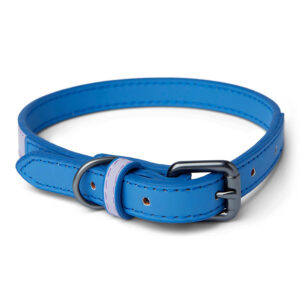 Pawpzilla Adjustable Blue Leather Dog Collar